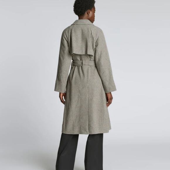 Everlane Recycled Wool Trench Coat Womens XS Gray Brown Houndstooth No Belt - Picture 2 of 12